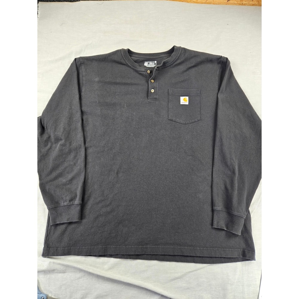 Carhartt Mens 2XL Loose Fit Long Sleeve Henley Pocket T-Shirt Black 2375